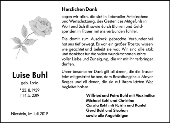 Traueranzeige von Luise Buhl von vrm-trauer