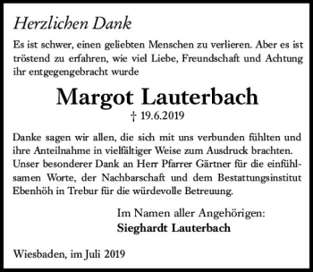 Traueranzeige von Margot Lauterbach von vrm-trauer
