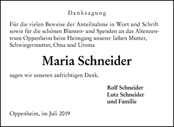 Traueranzeige von Maria Schneider von vrm-trauer