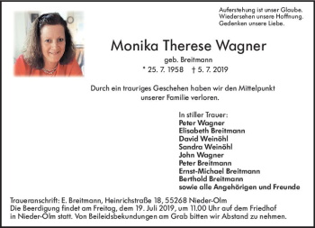 Traueranzeige von Monika Therese Wagner von vrm-trauer
