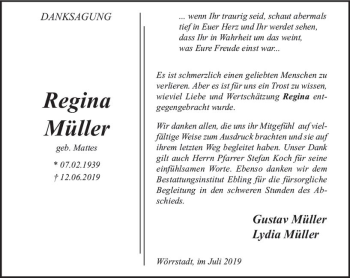 Traueranzeige von Regina Müller von vrm-trauer