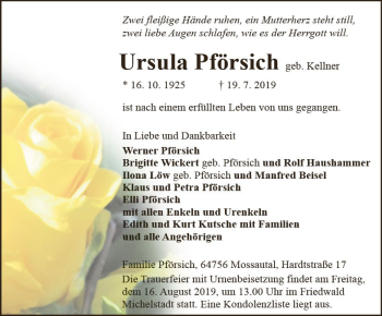 Traueranzeige von Ursula Pförsich von vrm-trauer
