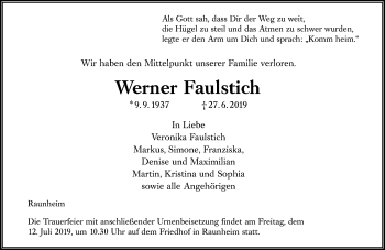 Traueranzeige von Werner Faulstich von vrm-trauer