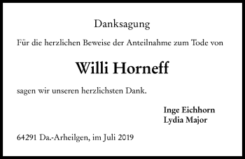 Traueranzeige von Willi Hornelf von vrm-trauer