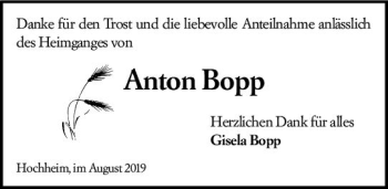 Traueranzeige von Anton Bopp von vrm-trauer