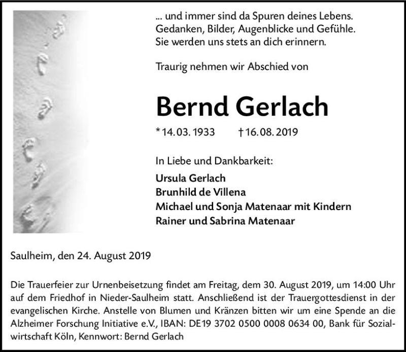  Traueranzeige für Bernd Gerlach vom 24.08.2019 aus vrm-trauer