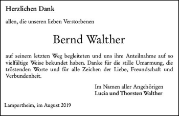 Traueranzeige von Bernd Walther von vrm-trauer