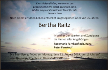 Traueranzeige von Berta Raitz von vrm-trauer