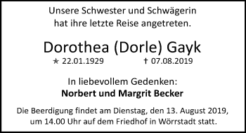 Traueranzeige von Dorothea Gayk von vrm-trauer