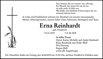 Traueranzeige von Erna Reinhardt von vrm-trauer