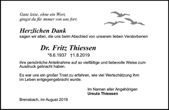 Traueranzeige von Fritz Thiessen von vrm-trauer