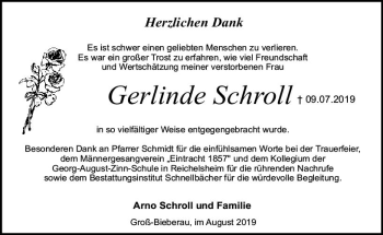 Traueranzeige von Gerlinde Schroll von vrm-trauer