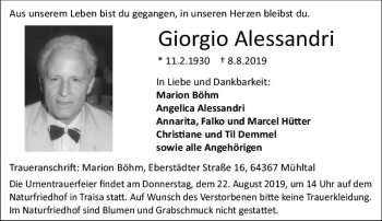 Traueranzeige von Giorgio Alessandri von vrm-trauer