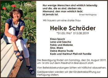 Traueranzeige von Heike Schröder von vrm-trauer