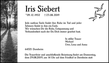 Traueranzeige von Iris Siebert von vrm-trauer