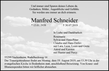 Traueranzeige von Manfred Schneider von vrm-trauer