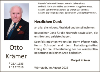 Traueranzeige von Otto Krämer von vrm-trauer