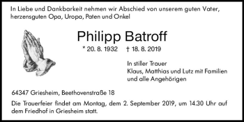 Traueranzeige von Philipp Batroff von vrm-trauer