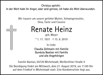 Traueranzeige von Renate Heinz von vrm-trauer