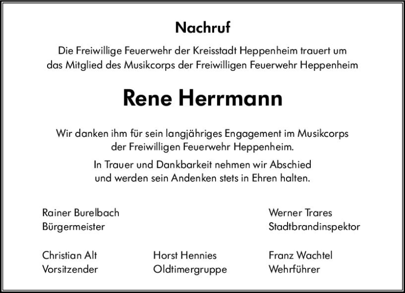  Traueranzeige für Rene Herrmann vom 23.08.2019 aus vrm-trauer