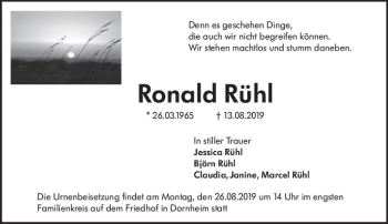 Traueranzeige von Ronald Rühl von vrm-trauer