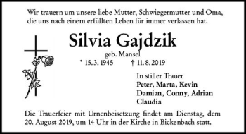 Traueranzeige von Silvia Gajdzik von vrm-trauer