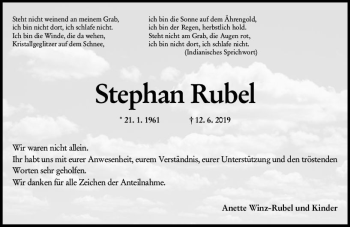 Traueranzeige von Stephan Rubel von vrm-trauer