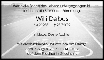 Traueranzeige von Willi Debus von vrm-trauer