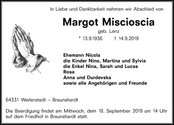 Traueranzeige von Margot Miscioscia von VRM Tageszeitungen