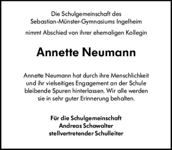 Traueranzeige von Annette Neumann von vrm-trauer