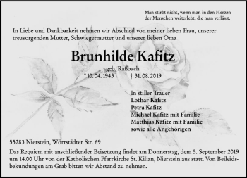 Traueranzeige von Brunhilde Kafitz von vrm-trauer