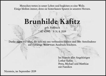 Traueranzeige von Brunhilde Kafitz von vrm-trauer