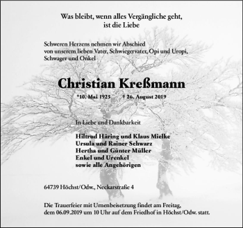 Traueranzeige von Christian Kreßmann von vrm-trauer