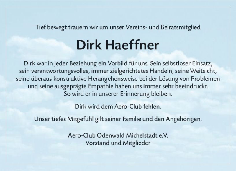  Traueranzeige für Dirk Haeffner vom 18.09.2019 aus vrm-trauer