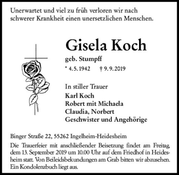 Traueranzeige von Gisela Koch von vrm-trauer