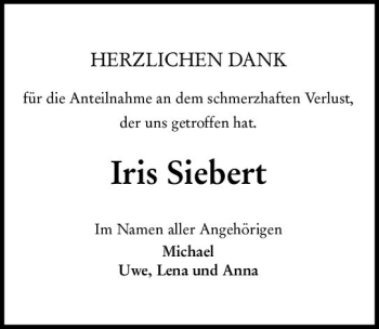 Traueranzeige von Iris Siebert von vrm-trauer