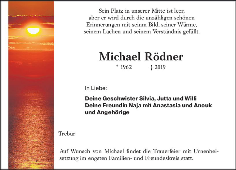 Traueranzeige für Michael Rödner vom 03.09.2019 aus vrm-trauer