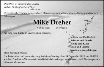 Traueranzeige von Mike Dreher von vrm-trauer