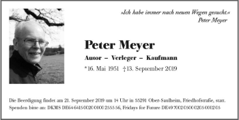 Traueranzeige von Peter Meyer von vrm-trauer
