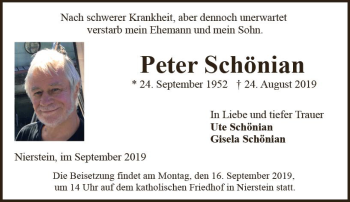 Traueranzeige von Peter Schönian von vrm-trauer