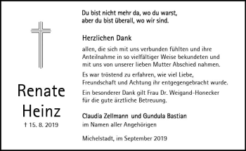 Traueranzeige von Renate Heinz von vrm-trauer