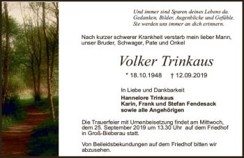 Traueranzeige von Volker Trinkaus von vrm-trauer