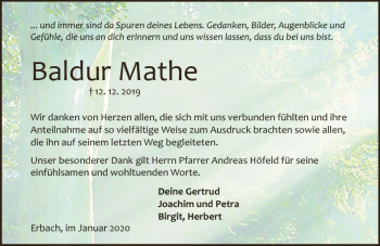 Traueranzeige von Baldur Mathe von vrm-trauer