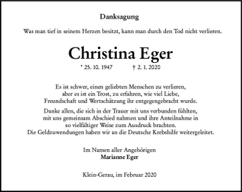 Traueranzeige von Christina Eger von vrm-trauer