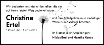 Traueranzeige von Christine Ertel von vrm-trauer