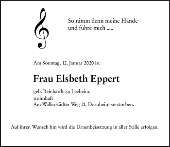 Traueranzeige von Elsbeth Eppert von vrm-trauer