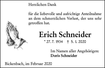 Traueranzeige von Erich Schneider von vrm-trauer