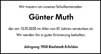 Traueranzeige von Günter Muth von vrm-trauer