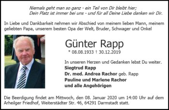 Traueranzeige von Günter Rapp von vrm-trauer