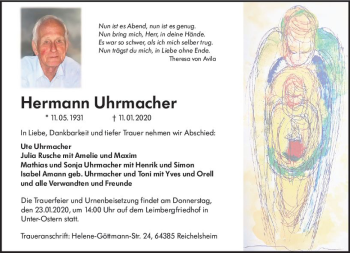 Traueranzeige von Hermann Uhrmacher von vrm-trauer
